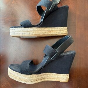 Tory Burch Black Canvas Wedge Sandals